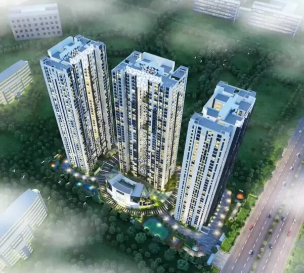 Aerial exterior view of Candeur 40 towers in Miyapur, Hyderabad